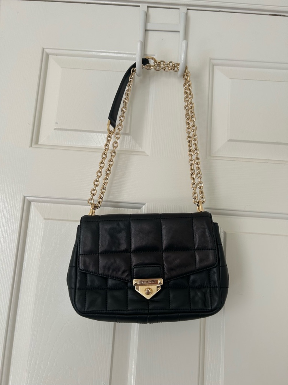 Michael Kors Black Quilted Shoulder Bag with Gold Chain Strap
